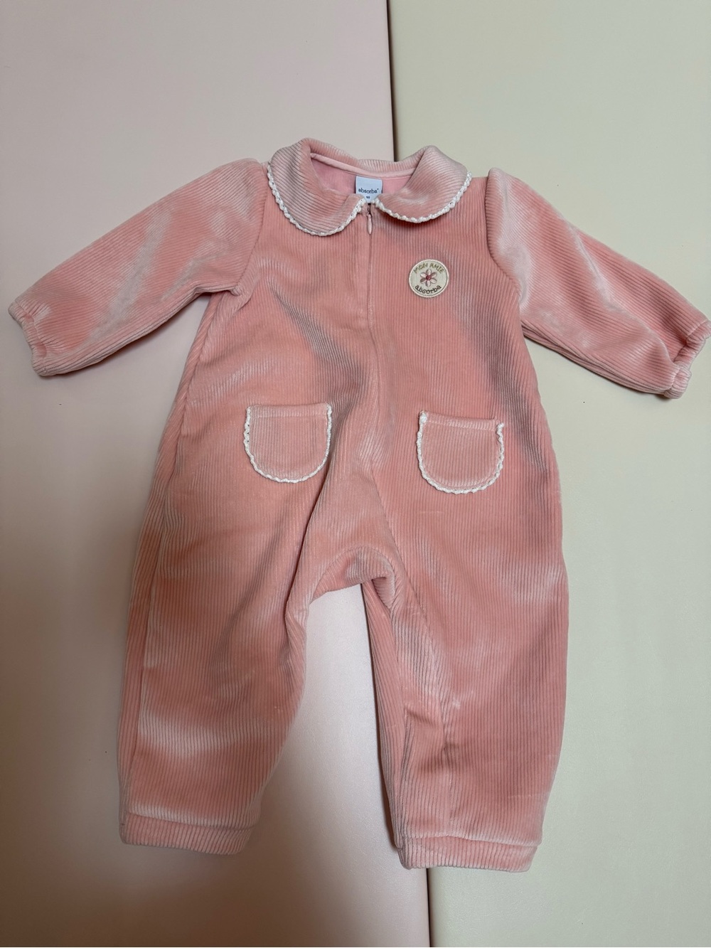 Absorba Pink Corduroy Zip Romper Peter Pan Collar Size 18-24months